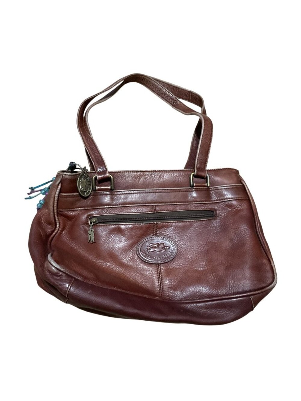 Vtg American Angel Leather Shoulder Bag Purse Carmel Brown Charm 13 X 8 X 4